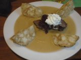  Beef with jam, cream and dumplings