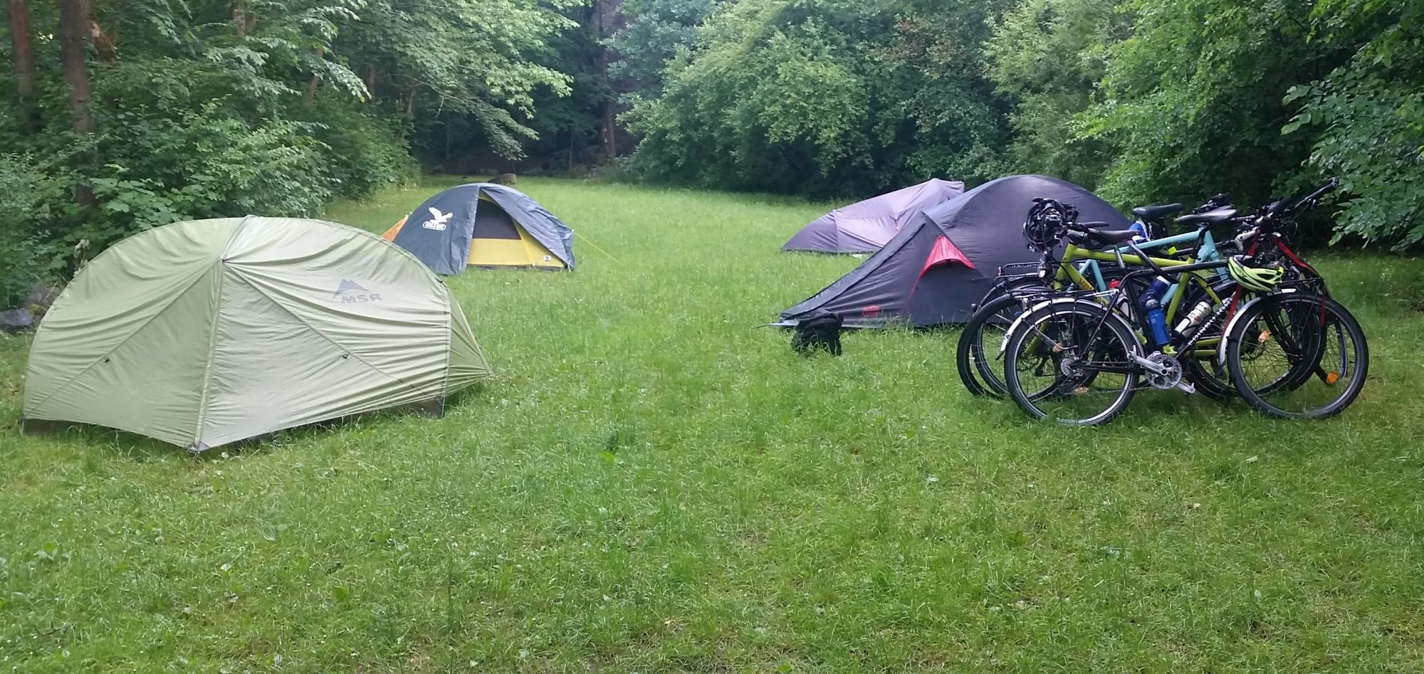 Campsite at Tibor after a damp night